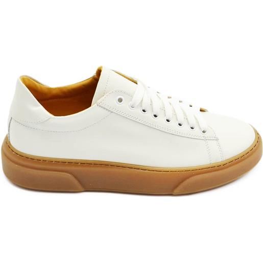 Malu Shoes scarpa sneakers bianca paul 4190 uomo basic vera pelle lacci comodo fondo in gomma cuoio sportiva moda casual