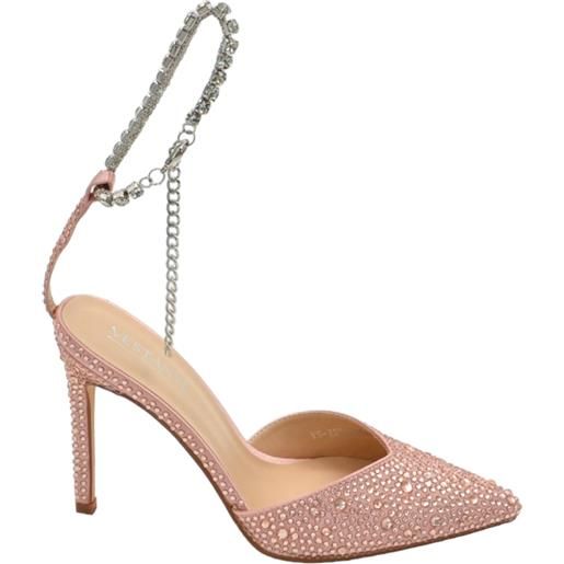 Malu Shoes decollete' donna gioiello elegante in tessuto oro rosa con strass tacco a spillo 12cm cinturino gioiello effetto nudo