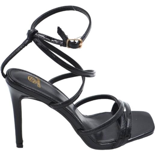 Malu Shoes sandali donna cerimonia con fascette incrociate in ecopelle nera tacco spillo12cm allacciatura alla caviglia elegante