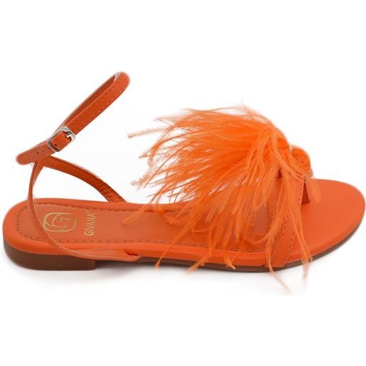 Malu Shoes pantofoline donna sandalo basso arancione raso terra piume peluche con cinturino alla caviglia moda glamour