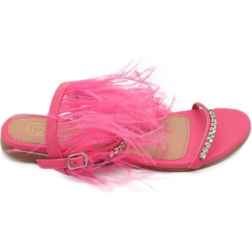Malu Shoes pantofoline allacciata alla caviglia donna piume peluche con applicazioni fucsia rosa fascetta strass moda glamour