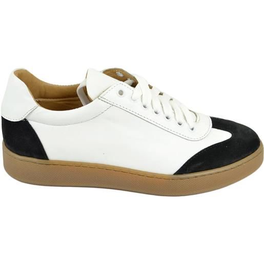 Malu Shoes sneakers uomo in vera pelle bianco con talloncino e punta in camoscio nero comfort casual made in italy moda