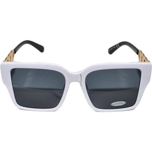 Malu Shoes occhiali da sole donna sunglasses cat-eye quadrata irregolare celeste montatura nera con dettagio oro moda giovane