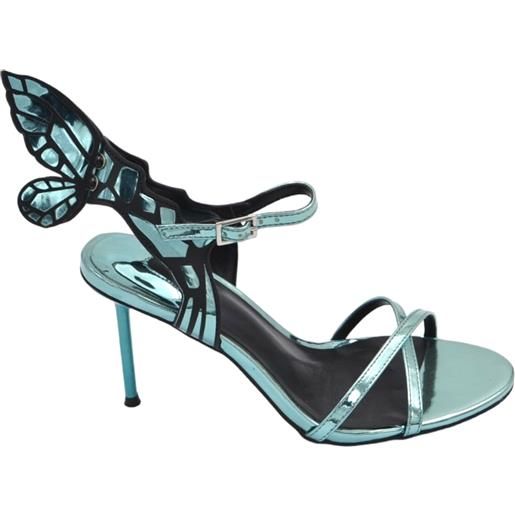 Malu Shoes sandalo tacco donna vernice celeste lucido con cinturino alla caviglia farfalla dietro effetto specchio tacco alto 12