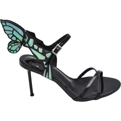 Malu Shoes sandalo tacco donna vernice nero lucido con cinturino alla caviglia farfalla dietro effetto specchio tacco alto 12
