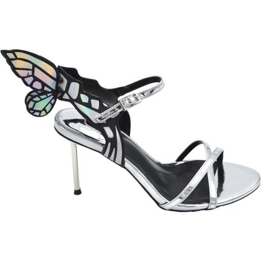 Malu Shoes sandalo tacco donna vernice argento lucido con cinturino alla caviglia farfalla dietro effetto specchio tacco alto 12