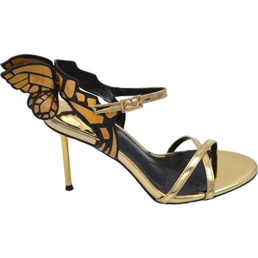 Malu Shoes sandalo tacco donna vernice oro lucido con cinturino alla caviglia farfalla dietro effetto specchio tacco alto 12