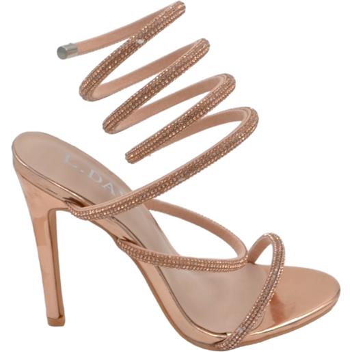 Malu Shoes sandali donna gioiello oro rosa tacco 12 cm e plateau serpente rigido si attorciglia alla gamba regolabile brillantini