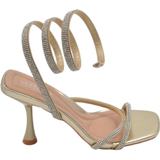 Malu Shoes sandali donna gioiello oro con tacco 10 cm serpente rigido che si attorciglia alla gamba regolabile brillantini