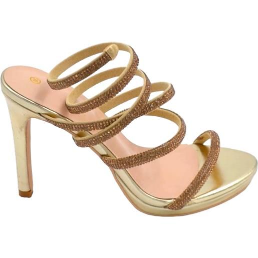 Malu Shoes sandali donna gioiello oro tacco 12 cm e plateau serpente rigido si attorciglia alla gamba regolabile brillantini