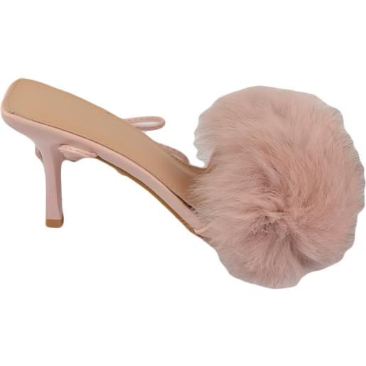 Malu Shoes scarpe donna sandalo rosa cipria mules pelliccia con tacco martini 9 cm lacci alla schiava moda tendenza con pelo