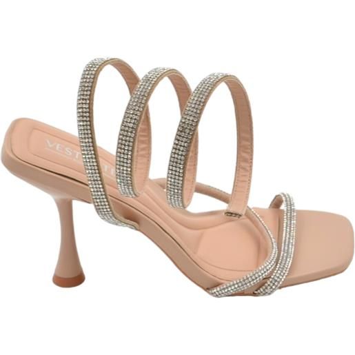Malu Shoes sandalo alto donna beige con strass tacco a clessidra 10 cm cinturino rigido regolabile alla caviglia basic cerimonia