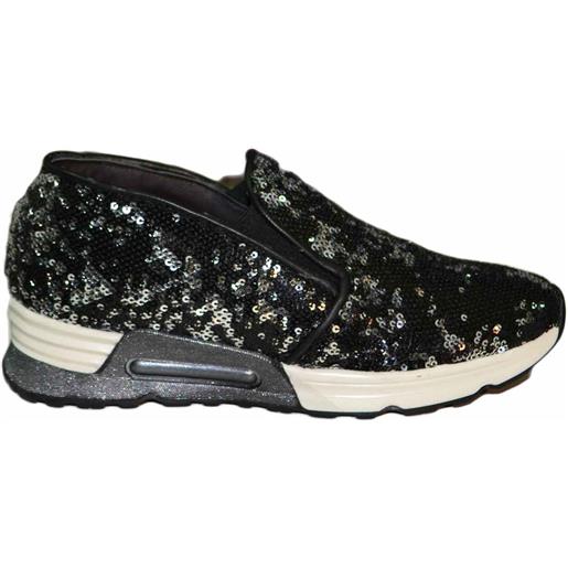 Malu Shoes scarpe donna mocassino argento e nero pailettes vera pelle made in italy