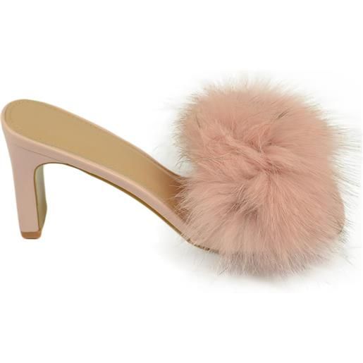 Malu Shoes scarpe donna mules col tacco rosa cipria pastello pelliccia rosa con tacco doppio 9 cm sabot sandalo moda tendenza