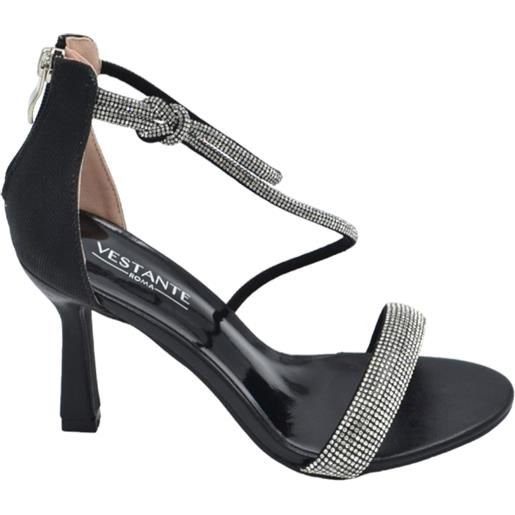 Malu Shoes sandali gioiello donna nero in vernice con strass chiusura alla caviglia tacco a spillo 10 cm elegante