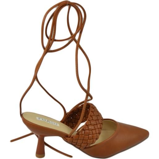 Malu Shoes decollete' donna tacco sottile 5 comfort cuoio intrecciato allacciatura alla schiava open toemorbido moda glamour evento