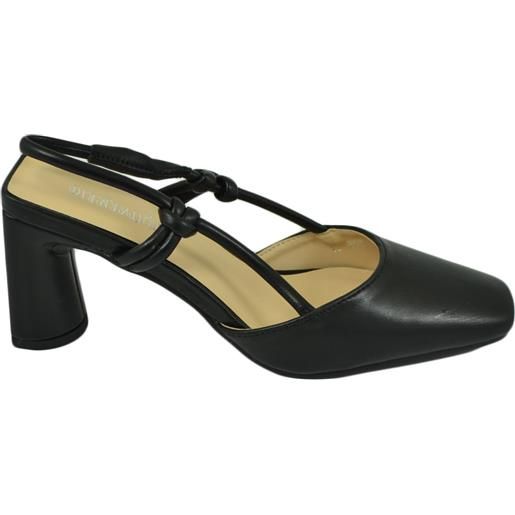 Malu Shoes decollete scarpe donna in ecopelle nero con tacco largo punta quadrata open toe chiusura alla caviglia moda eventi