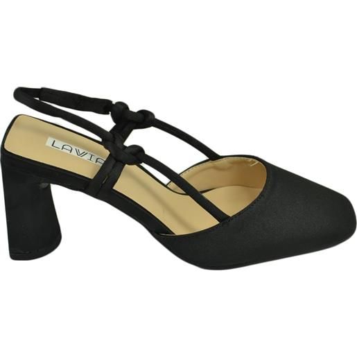 Malu Shoes decollete scarpe donna in raso nero con tacco largo punta quadrata open toe chiusura alla caviglia moda eventi