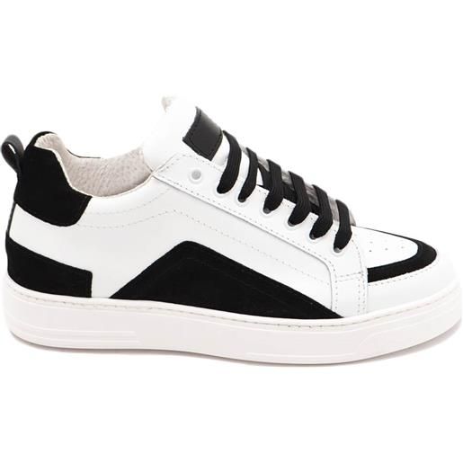 Malu Shoes sneakers bassa uomo in vera pelle vitello bianco riporti nero contrasto fondo gomma bianco ultralight moda business man