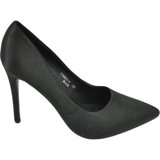 Malu Shoes scarpe donna decollete a punta elegante in raso nero lucido tacco a spillo 12 cm moda elegante cerimonia evento