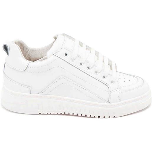 Malu Shoes sneakers bassa uomo in vera pelle bianca e cuciture a contrasto fondo in gomma army moda business man comfort