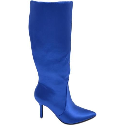 Malu Shoes stivale alto blu donna in lycra effetto calzino con tacco a spillo 12 aderente con zip a punta moda cerimonia