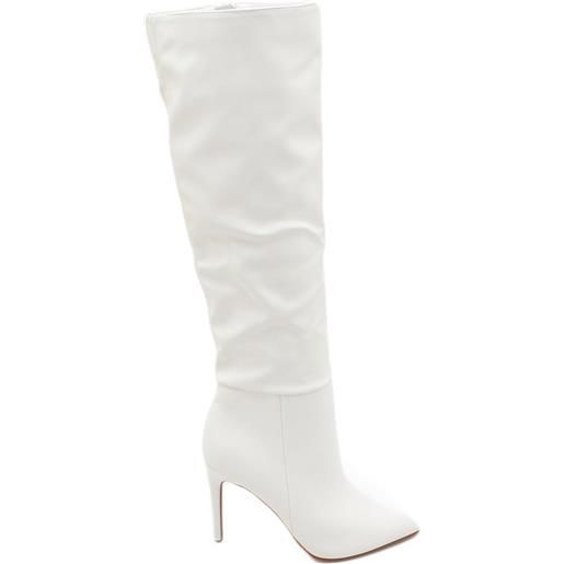 Malu Shoes stivale alto donna bianco in ecopelle effetto calzino con tacco a spillo sottile 12cm aderente con zip e punta moda
