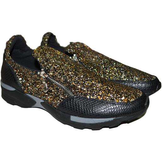 Malu Shoes sneakers casual donna fondo ultraleggero con zip e glitter dorato