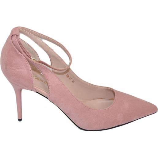 Malu Shoes scarpe donna decollete a punta elegante camoscio rosa tacco a spillo 10 cm aperture laterali moda cerimonia