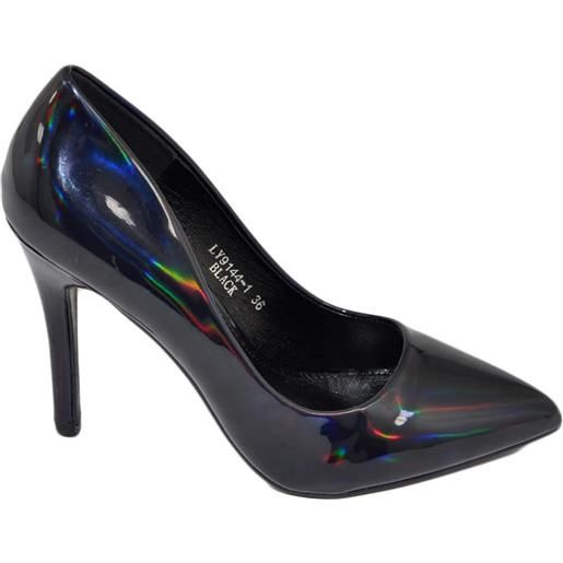 Malu Shoes scarpe donna decollete a punta elegante lucido nero\blu tacco a spillo 12 moda elegante cerimonia