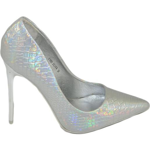 Malu Shoes decollete' donna punta argento lucide tacco a spillo 12 comode effetto sirena cocco scarpe cerimonie eventi