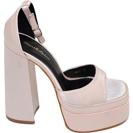 Malu Shoes sandalo donna tacco in raso rosa tacco doppio 15 cm plateau 6 cm cinturino alla caviglia open toe moda