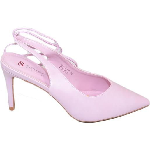 Malu Shoes scarpa tacco donna rosa pelle sandalo punta tallone scoperto allacciatura schiava caviglia lacci scollo v decollete