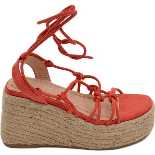 Malu Shoes zeppa donna corallo morbidi lacci intrecciata alla schiava con fondo paglia asimmetrico platform moda estate donna