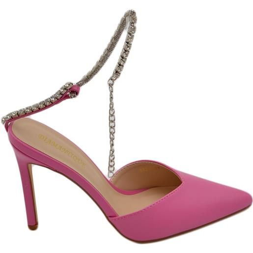 Malu Shoes decollete' donna gioiello elegante in ecopelle rosa fucs tacco a spillo 120 cinturino gioiello scintillante effetto nudo