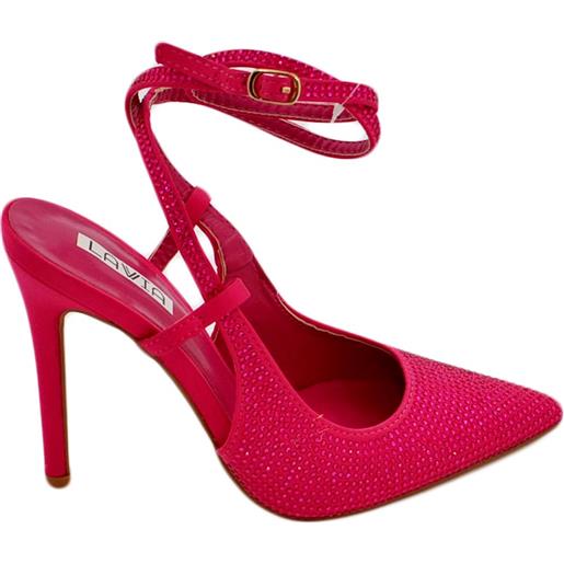 Malu Shoes scarpe decollete donna elegante punta glitter fucsia tacco sottile 12 cerimonia con chiusura caviglia regolabile