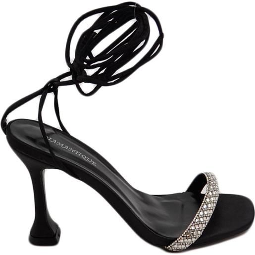 Malu Shoes sandalo donna cerimonia nero elegante fascetta gioiello tacco a spillo 12 cerimonia eventi lacci alla schiava