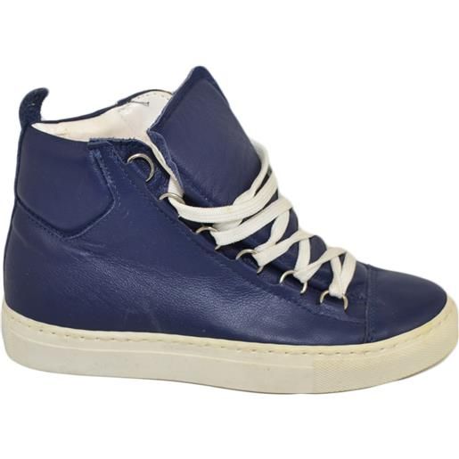 Malu Shoes sneakers alta donna blu vera pelle made in italy comfort
