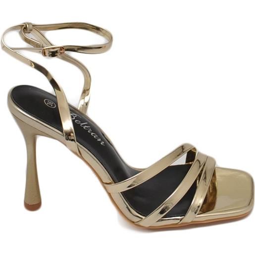 Malu Shoes sandali tacco donna fascette lucide oro e cinturino alla caviglia tacco a spillo comodo 12 cm elegante