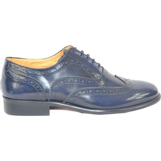 Malu Shoes calzature uomo cerimonia elegante francesina stringata abrasivato blu fondo cuoio antiscivolo vera pelle made in italy