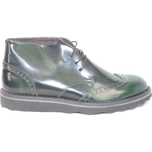 Malu Shoes polacchino scarpe uomo tomaia in vera pelle abrasivato verde spazzolato fondo micro antiscivolo vera gomma