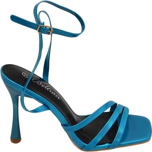 Malu Shoes sandali tacco donna fascette lucide turchese e cinturino alla caviglia tacco a spillo comodo 12 cm elegante