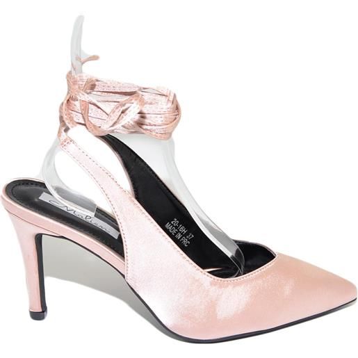 Malu Shoes decollete' sandalo donna rosa cipolla punta raso tallone aperto allacciatura schiava caviglia lacci scarpa tacco 10