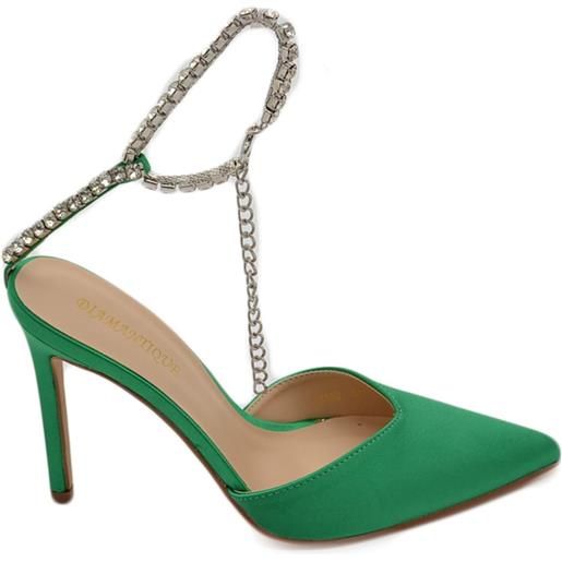 Malu Shoes decollete' donna gioiello elegante in ecopelle verde con tacco a spillo 120 cinturino gioiello scintillante effetto nudo