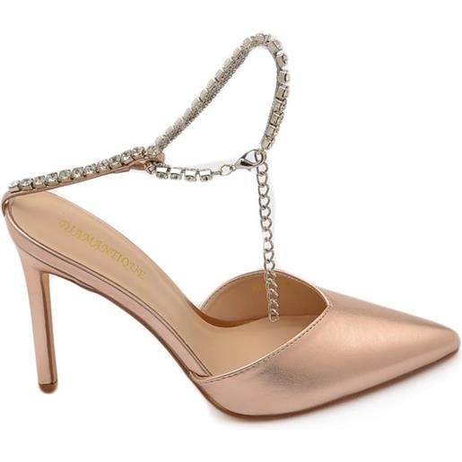 Malu Shoes decollete' donna gioiello elegante in ecopelle oro rosa tacco a spillo 120 cinturino gioiello scintillante effetto nudo