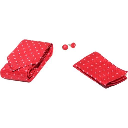 Malu Shoes set cravatta pochette e gemelli in cotone rosso con dettagli bianchi fiocco di neve confezione regalo per professionist