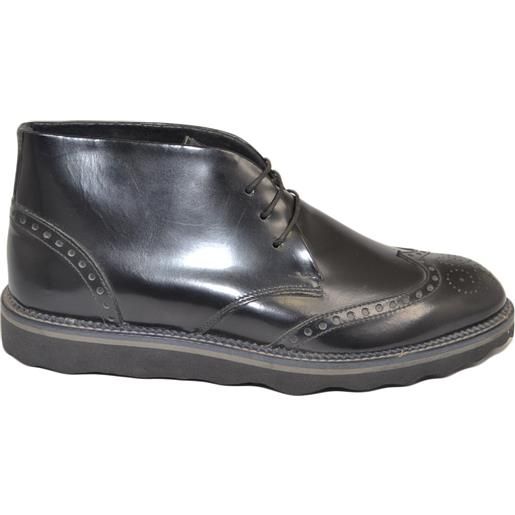 Malu Shoes polacchino scarpe uomo man tomaia in vera pelle abrasivato nero fondo micro antiscivolo con rigo grigio