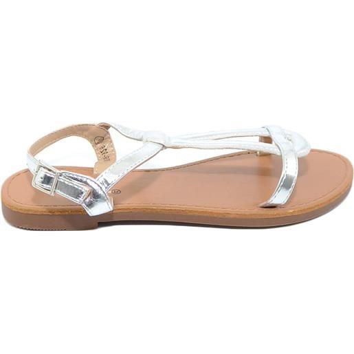 Malu Shoes sandalo basso positano argento donna fascetta con disegno ovale e cinturino regolabile alla caviglia moda greca basic