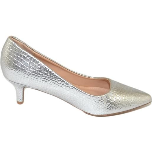 Malu Shoes decollete' scarpe donna a punta tartaruga argento tacco a spillo midi 5 cm in pelle comodo per cerimonie eventi ufficio