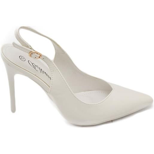 Malu Shoes scarpe decollete slingback donna elegante punta in vernice lucida bianco tacco 12 cm cerimonia cinturino retro tallone